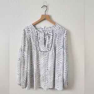 GAP Women's L White Blue Floral Peasant Casual Office Lightweight Flowy Blouse